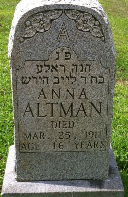 Gravestone of
                    Anna Altman