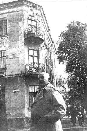 Adam Zielinski, in Stryj, in front of the house in which he spent his childhood