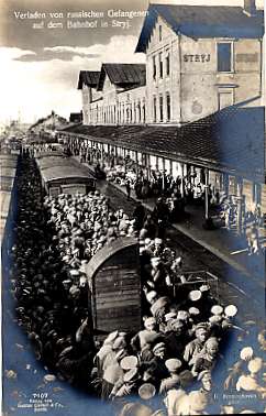 Russian soldiers at railroad station