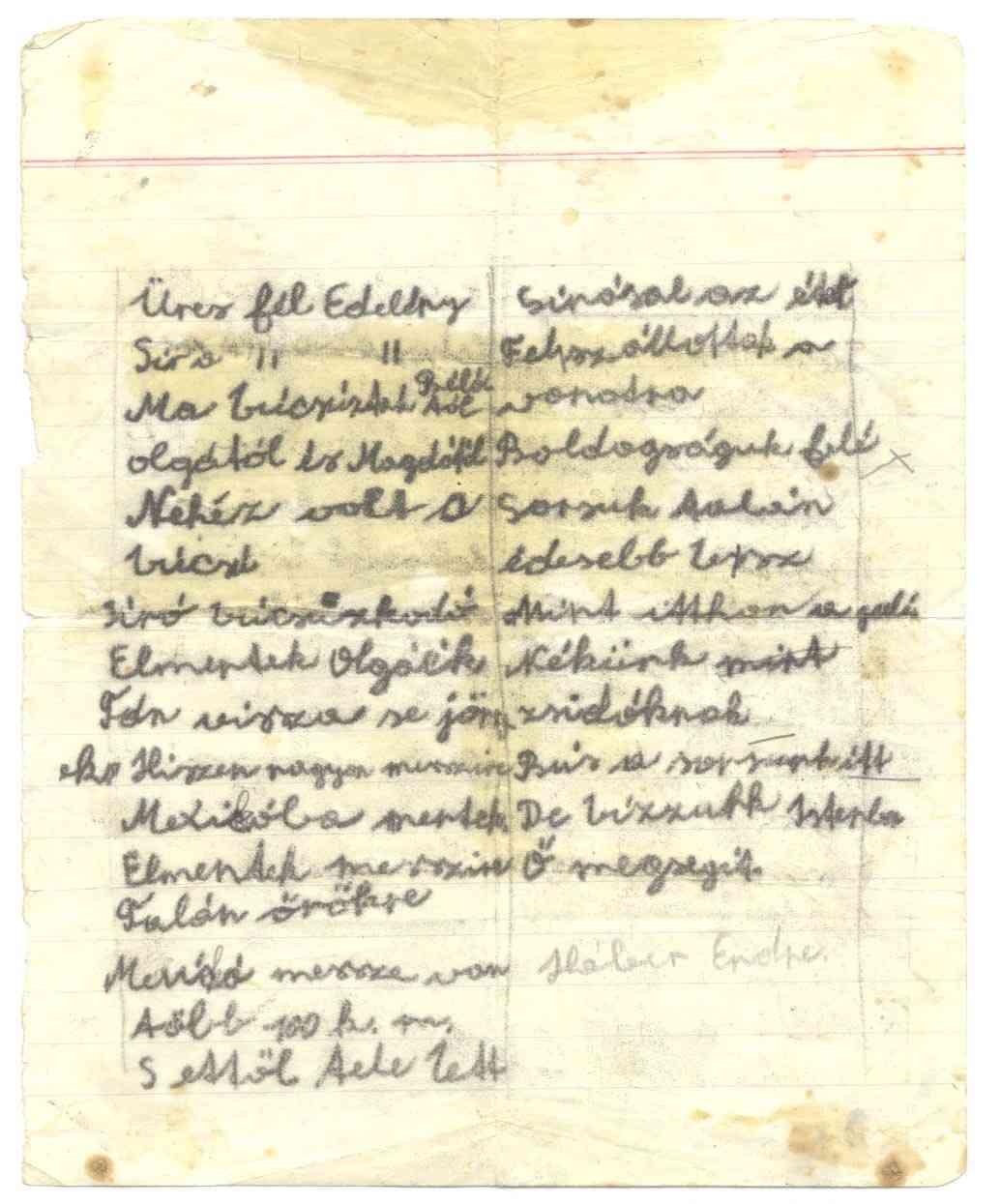 Handwritten Haber poem in Hungarian