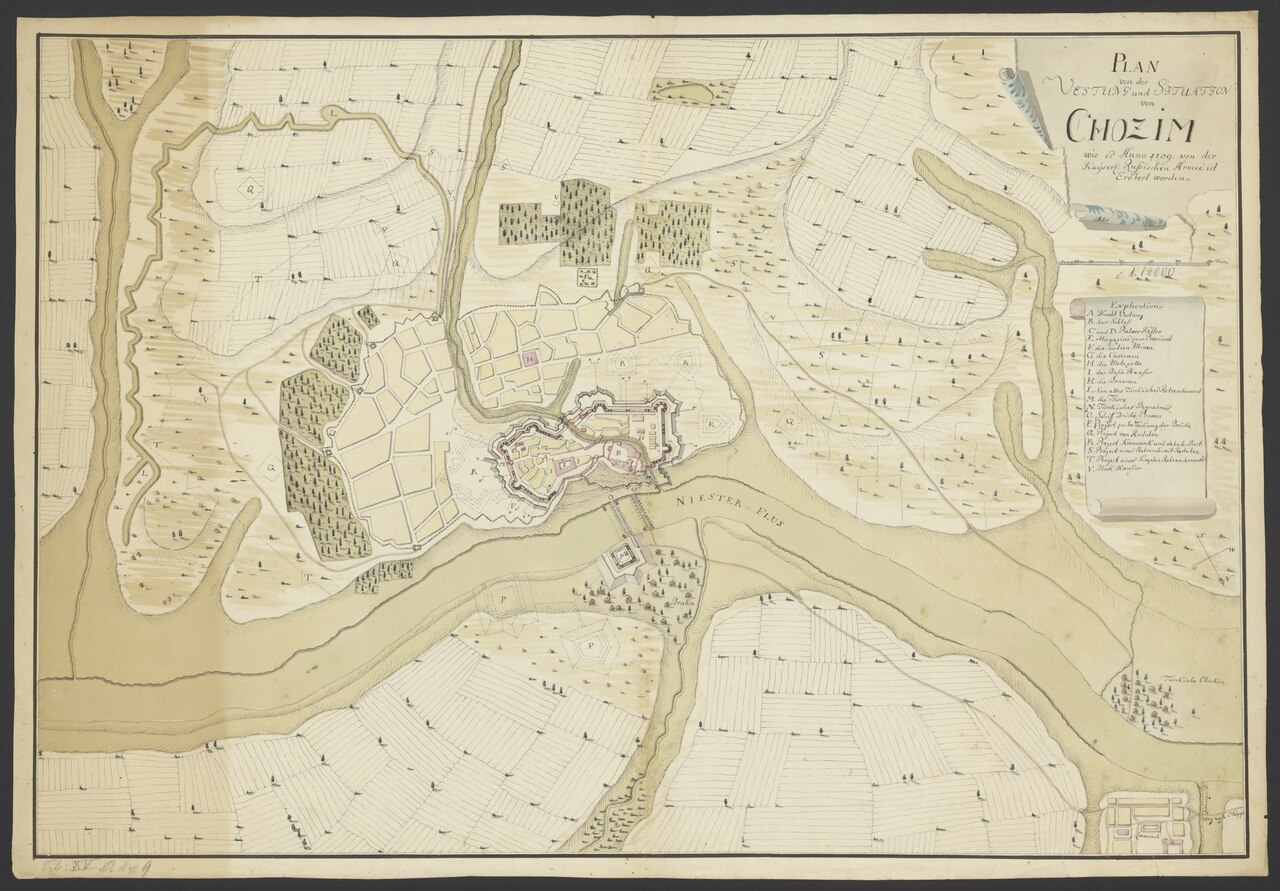 Eighteenth-century map of Khotyn and its fortified landscape