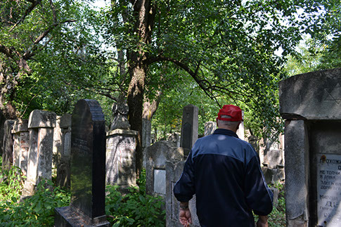 Visitor among the gravestones
