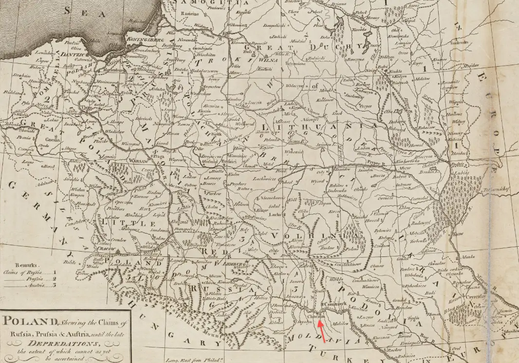 Khotyn on an 1800 map detail