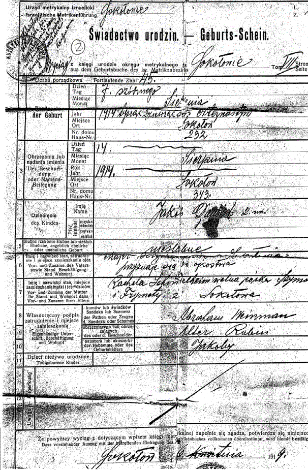 Birth Certificate of Jakob David Zerga