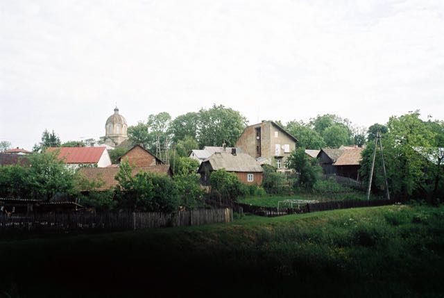 View of
                        Krzywcza with Greek Catholic Church and
                        Schachter House