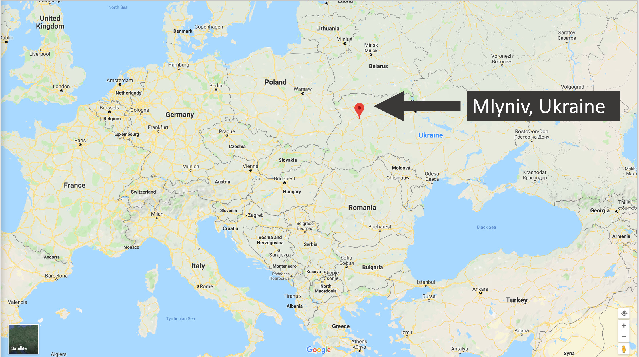 Mlyniv, Ukraine today on the map.