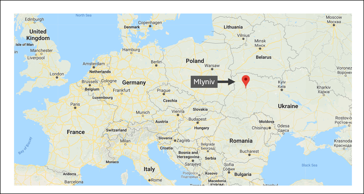 Mlyniv, Ukraine today on the map.