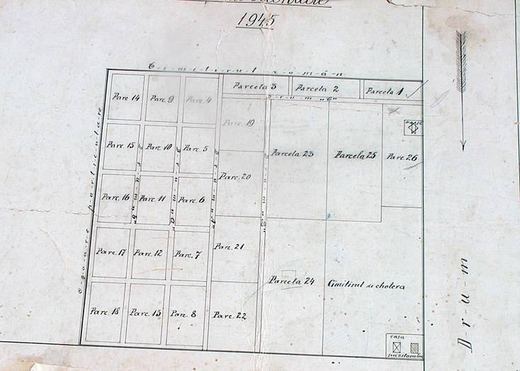 Hand-drawn general plan of the cemetery parcels, 1945