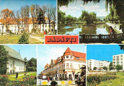 Postcard with several colour views of Rădăuţi