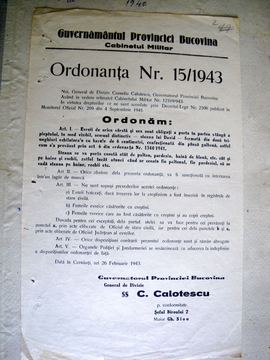 Printed ordinance no. 15/1943 of the Government of the Province of Bukovina
