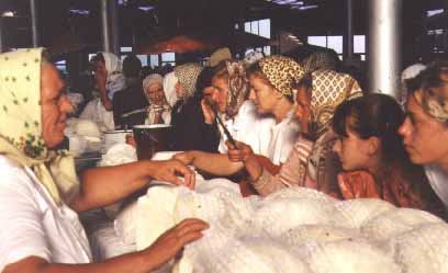Cheese for sale, Friday morning market in Radauti.
