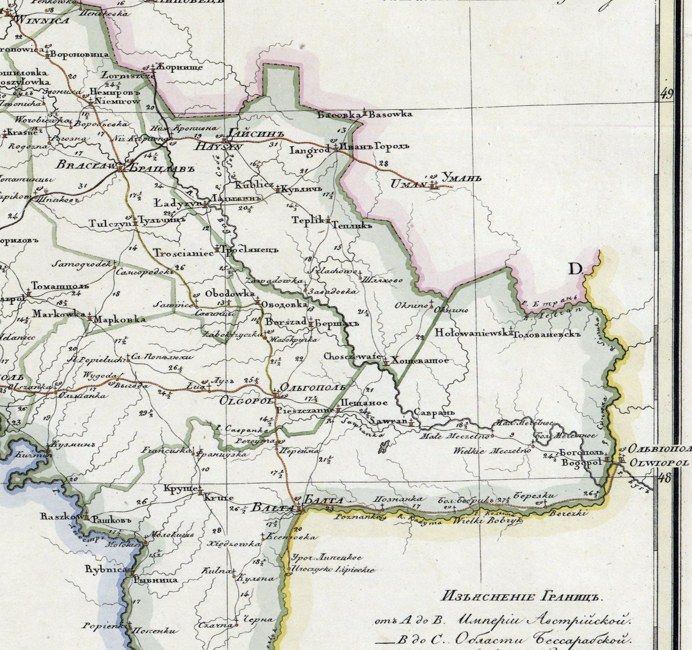 Cropped 1820 map of southeastern Podolia around Savran and Balta