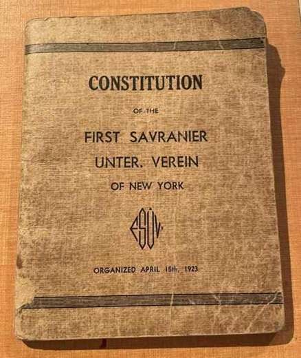 Cover of the constitution of the First Savranier Unterstitzung Verein of New York