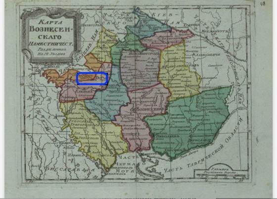 1795 map showing Savran in Voznesensk governorship