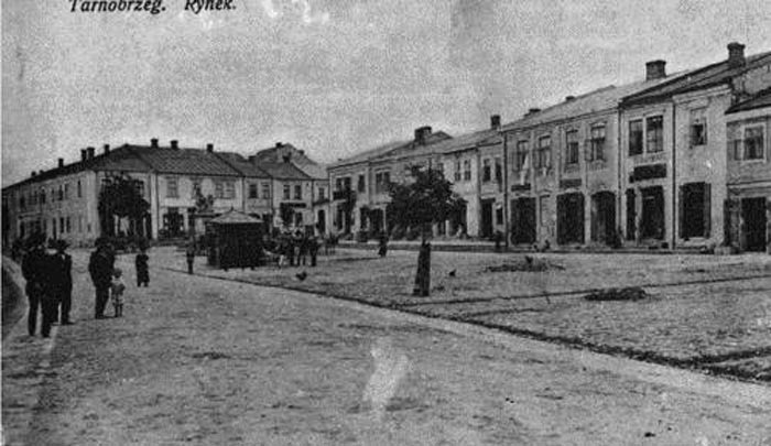 Tarnobrzeg market square in a historical view. The square was the meeting point of town commerce, village traffic and public life.