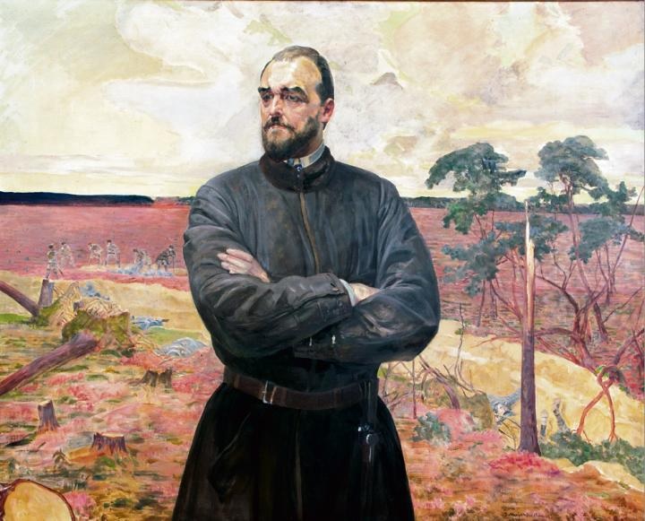 Jacek Malczewski portrait of Zdzisław Tarnowski with First World War trenches near Tarnobrzeg in the background