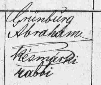 Signature of Rabbi Abraham GrÜnburg
