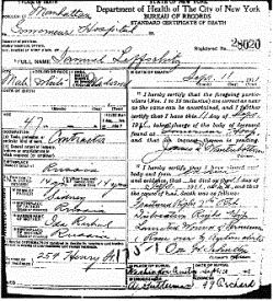 Death Certificate of A. Sam Lifshitz of Lyakhovichi and NYC 1911 NYC