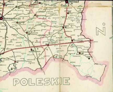Polish Road Map of Lachowicze area from 1920s