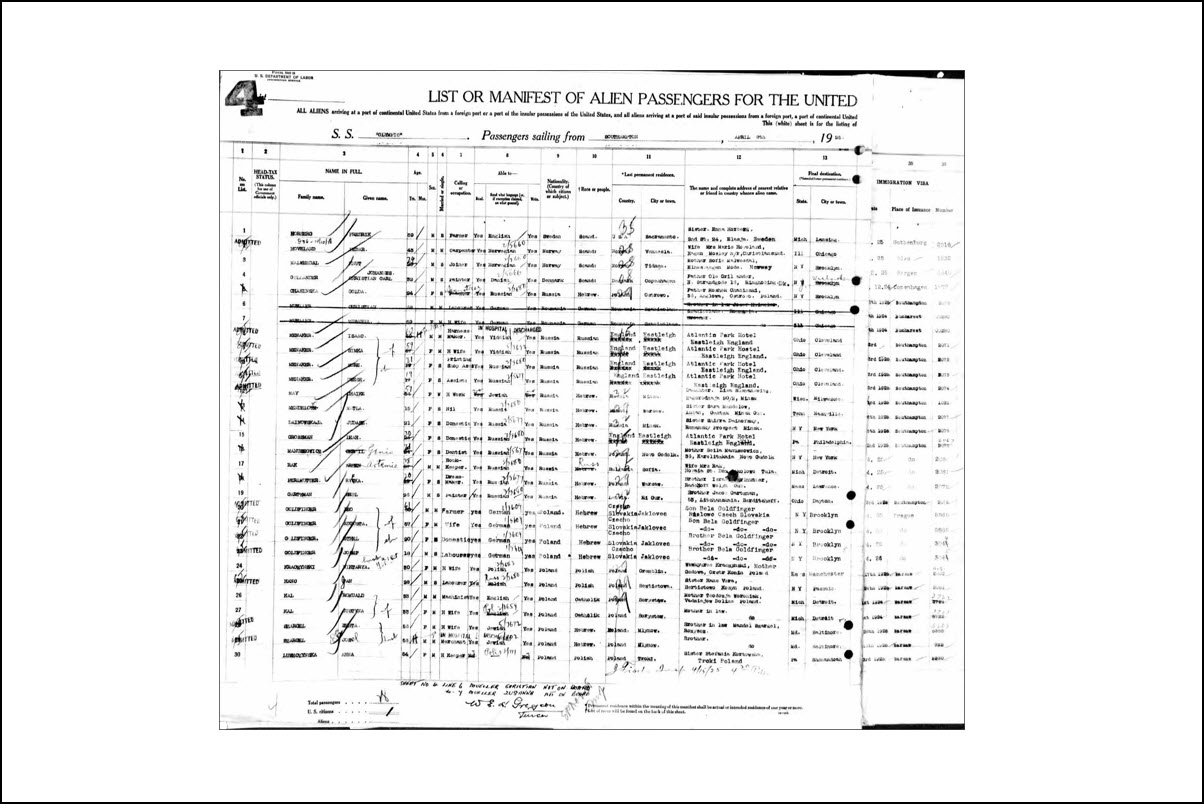 Manifest of Joseph and Yetta Shargel