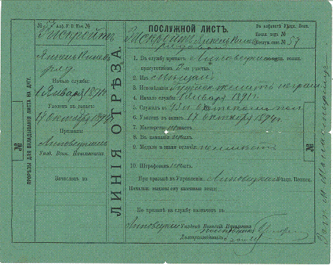 1894 Russian Service Record
