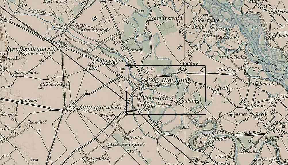 MOSON AND MAGYAROVAR ON A MAP FROM THE YEAR 1910