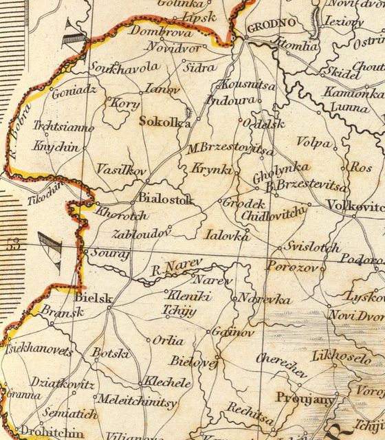 Detail of 1883 Map of Russia - Grodno