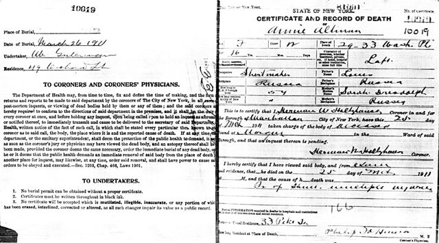 Anna Altman's Death
            Certificate