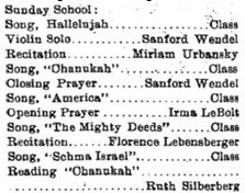 Hanukkah program sponsored by the Anshe EmethSunday School in 1901.Photo from The Piqua Daily Call