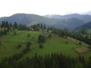 Hillside farms and forested mountains, Bukovina
