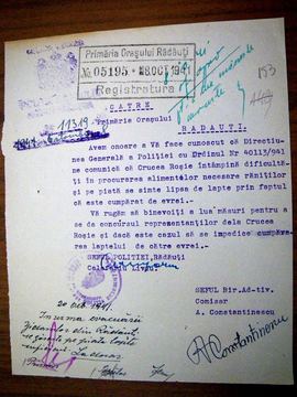 Typed letter of the Rădăuți police to the town hall with the mayor’s handwritten reply
