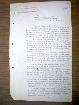Typed report of the Rădăuți prefect to the Ministry of the Interior, July 1941
