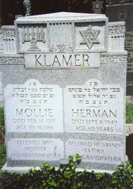 Mollie and Herman KLAMER , buried at Mt. Zion Cemetery, Path 36R, Gate 17.