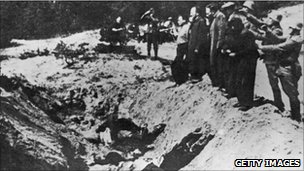 Nazi SS line up Kiev Jews to murder them during the Babi Yar Massacre in Ukraine in 1941