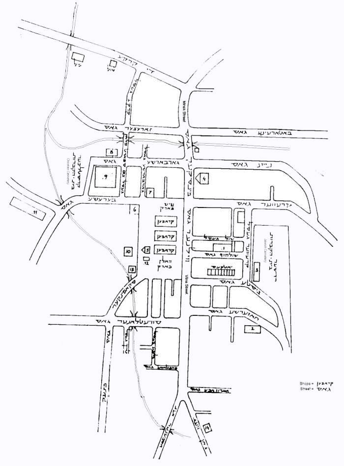 1941 street map:Smorgon in Hebrew and Yiddish with English added.