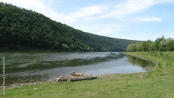 Dniester River, flowing through Ukraine, in the Podolia Upland, Region,  border, with Moldova, water, nature, current, 