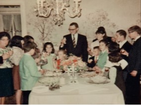 Holiday kiddush at Libbie Murstein's home in 1966Photo courtesy Anshe Emeth.