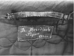 Label from a Civil War Military jacket showing thetailor as Aaron Friedlich.Photo courtesy of the Garst Museum, Greenville